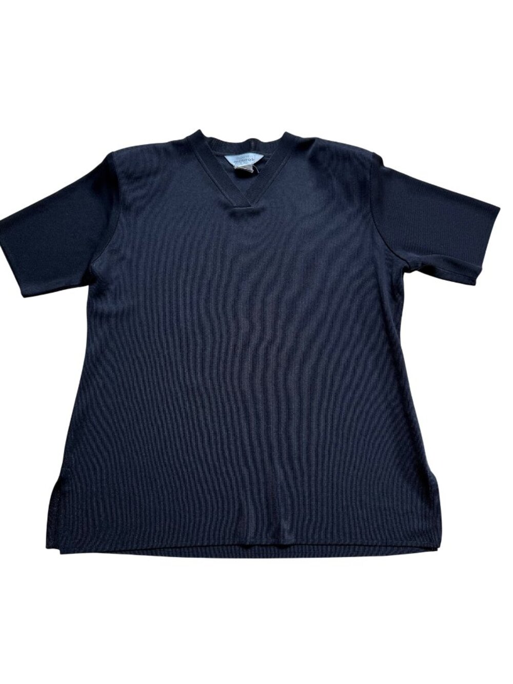 Exclusively Misook Size XL Black V-Neck Short Sleeve Knit Top Minimalist T-Shirt